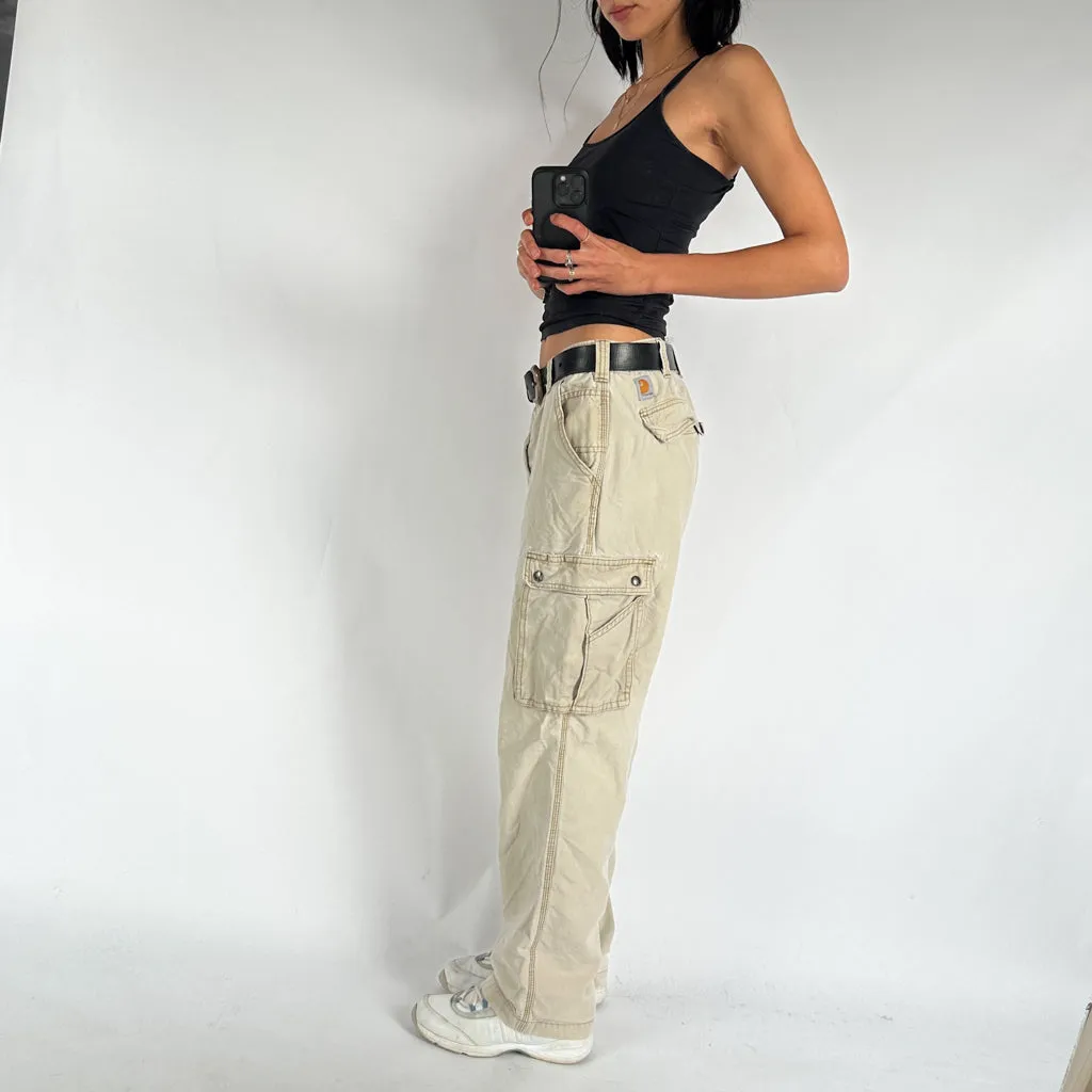 Vintage Beige Tan Carhartt Cargo Carpenter Trousers Pants Jeans (34x30)