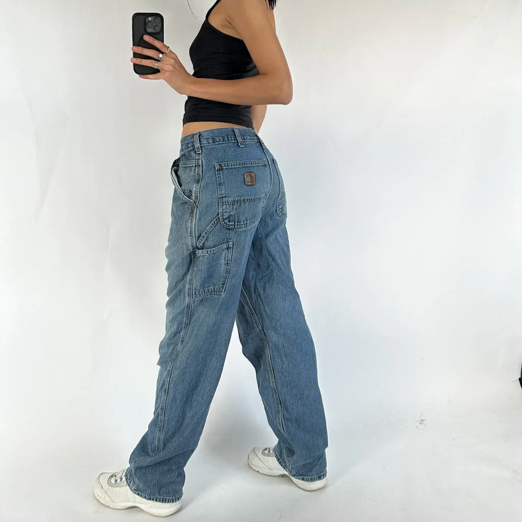 Vintage Blue Denim Carhartt Cargo Carpenter Trousers Pants Jeans (29x31)