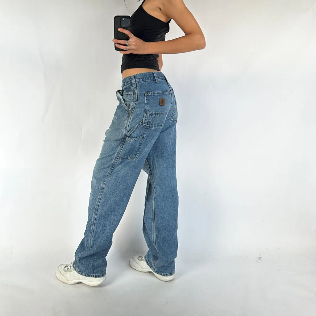 Vintage Blue Denim Carhartt Cargo Carpenter Trousers Pants Jeans (29x31)