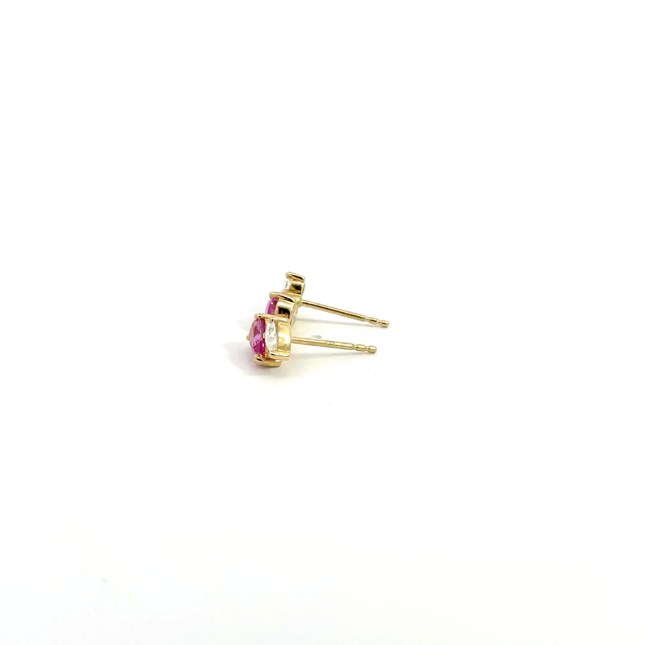 WD1130 14kt gold pearshaped pink sapphire and pear shaped diamond earrings