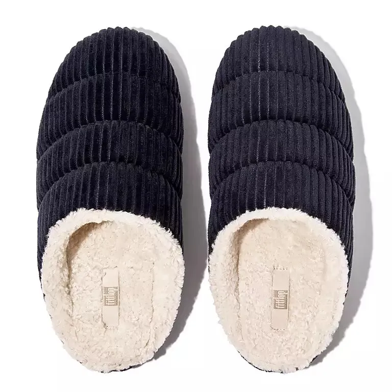 Women's Fitflop Chrissie Biofleece-Lined Corduroy Slippers Color: Midnight Navy