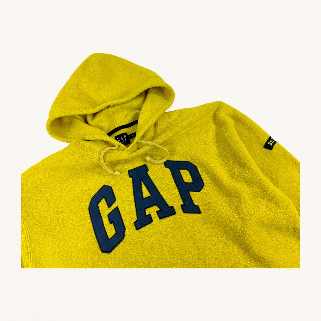 Yellow 90s GAP Fleece Spellout Hoodie Sweatshirt (M)