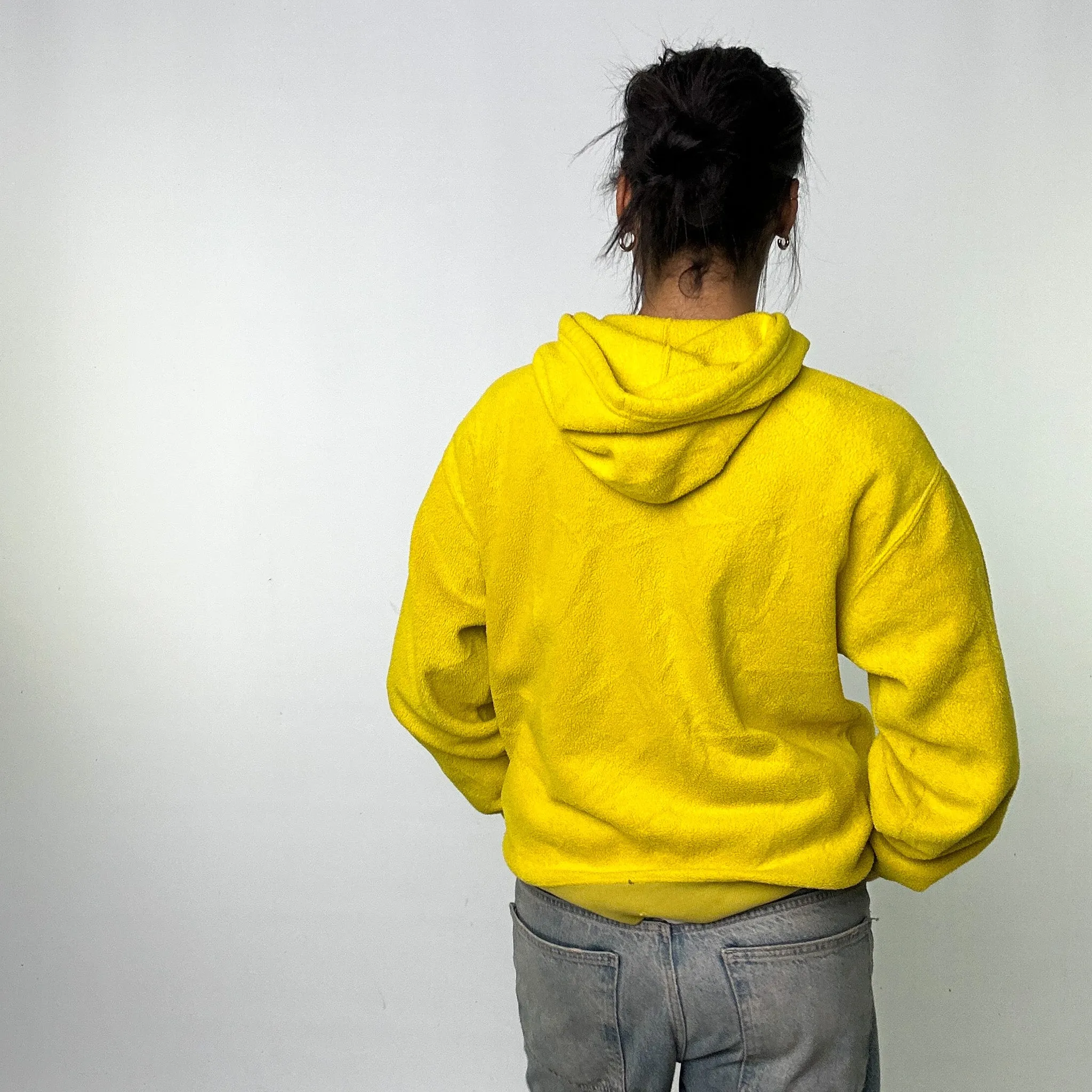 Yellow 90s GAP Fleece Spellout Hoodie Sweatshirt (M)