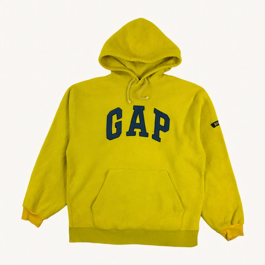 Yellow 90s GAP Fleece Spellout Hoodie Sweatshirt (M)