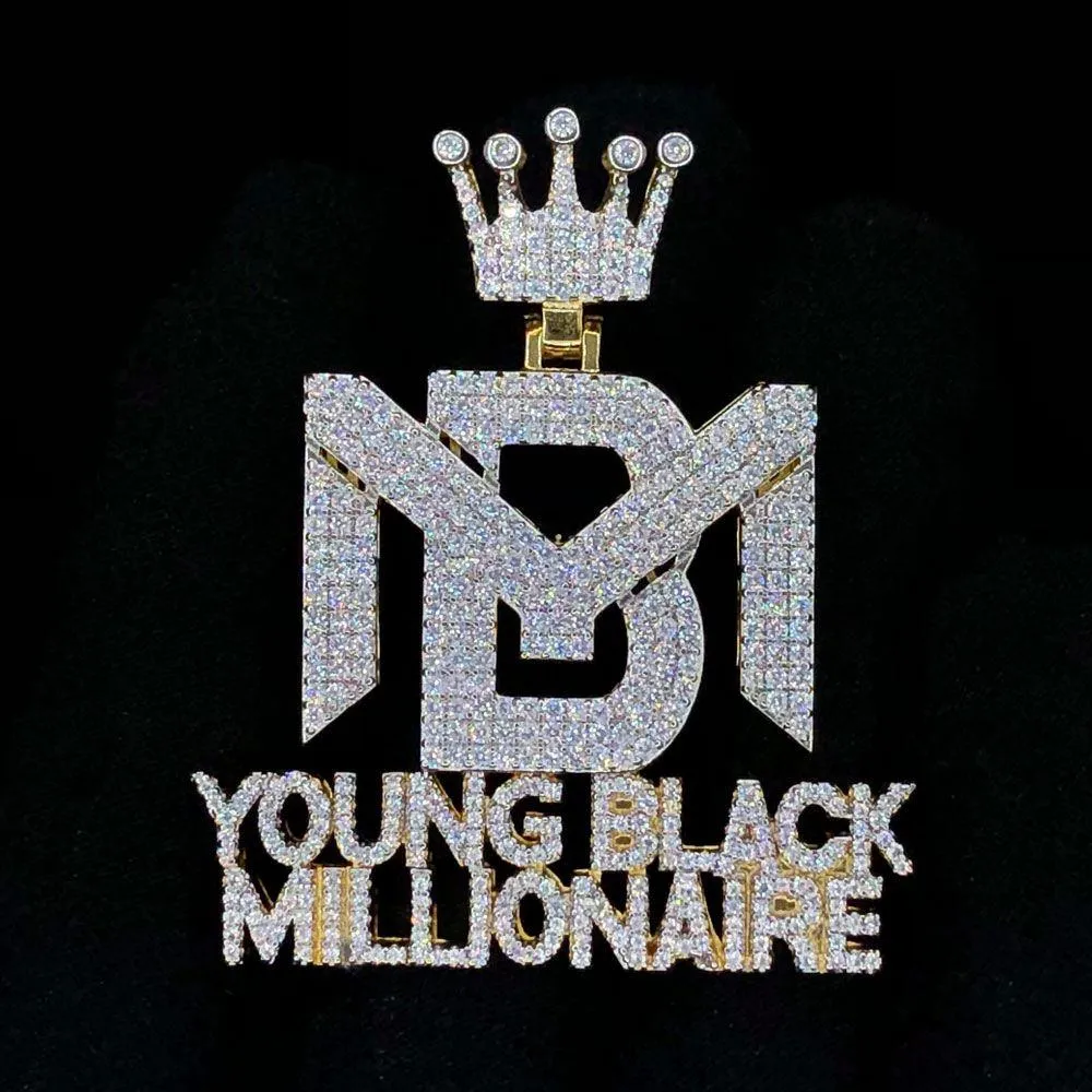 Young Black Millionaire Crown VVS CZ Hip Hop Iced Out Pendant