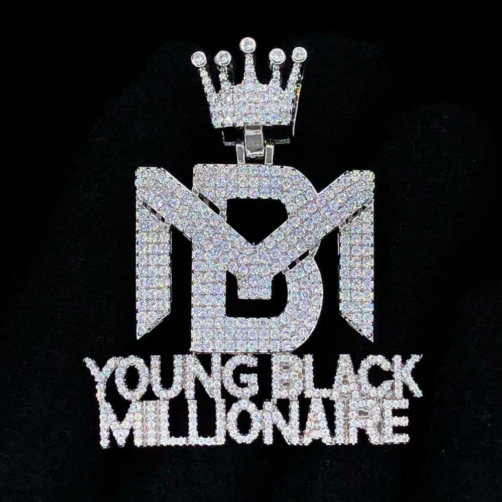 Young Black Millionaire Crown VVS CZ Hip Hop Iced Out Pendant