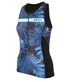 Zone 3 Activate+ Tropical Palm Womens Sleeveless Tri Top - Navy/Green