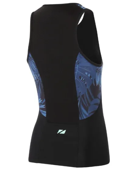 Zone 3 Activate+ Tropical Palm Womens Sleeveless Tri Top - Navy/Green