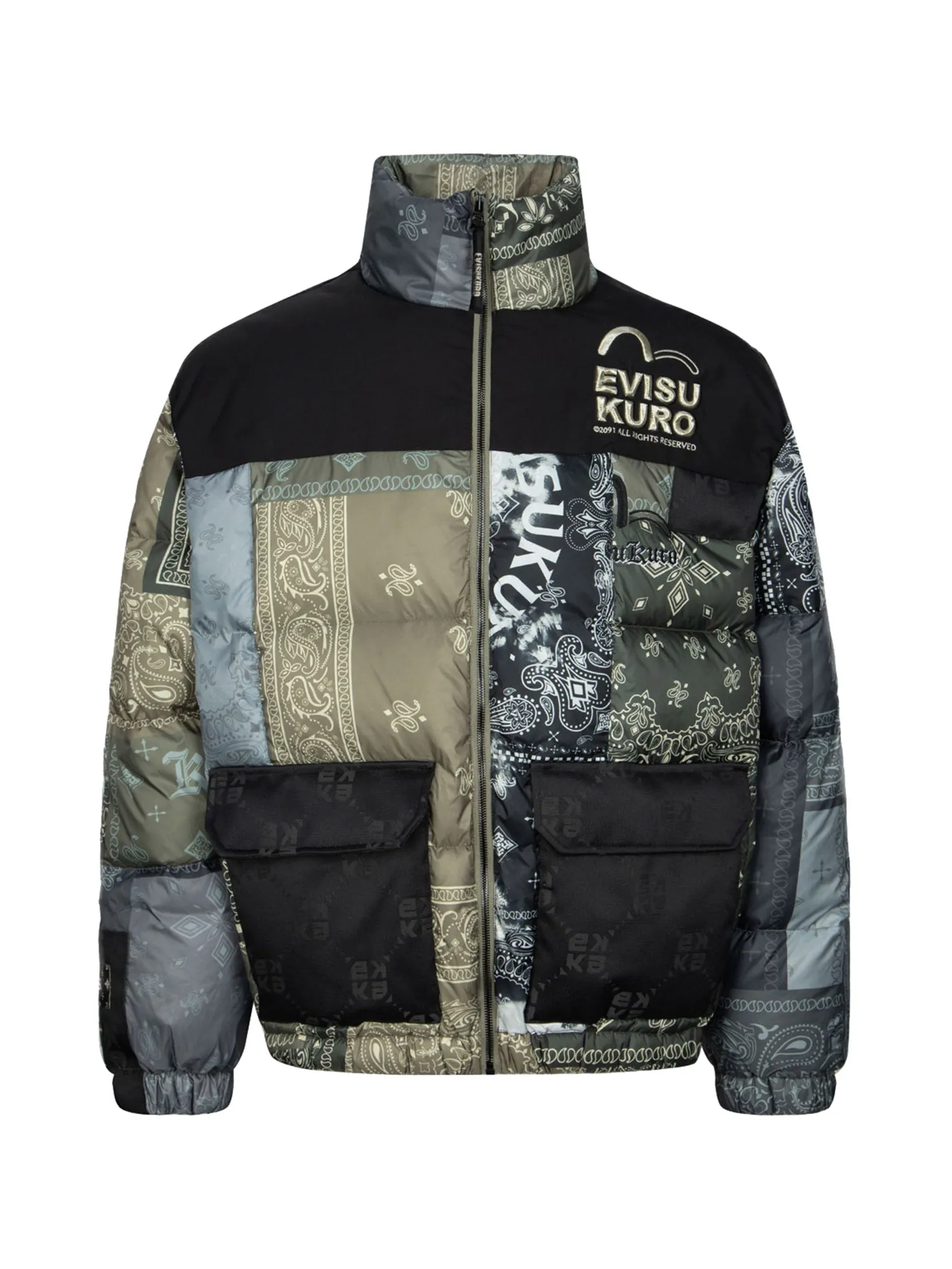 Ｍulti Pattern with 3D Logo Embroidery Relax Fit Down Jacket